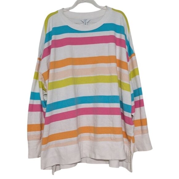 Crown & Ivy Curvy Stripe Sweater Womens Plus Size 3X White Colorful Beach - Picture 1 of 11